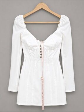 Oh Polly White Corset Puff Sleeve Mini Dress NWT Bridal Graduation Size 10